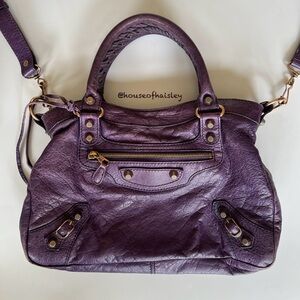 ‼️SOLD‼️ BALENCIAGA LE Dark Violet Purple Rose Gold Hardware Town Leather Bag